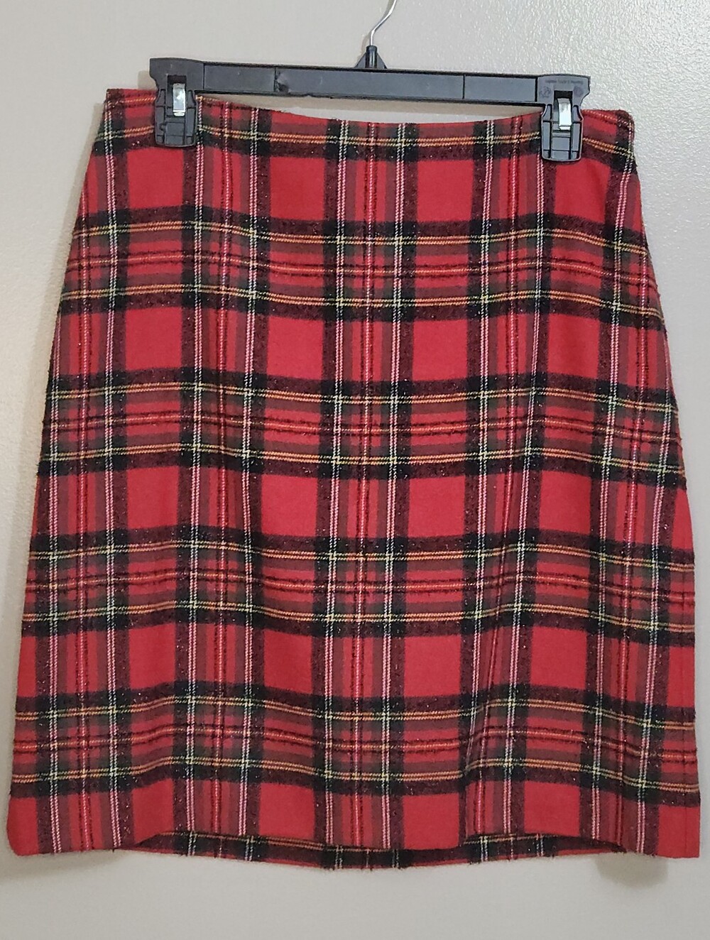 Talbots Red And Black Metallic Plaid A-line Skirt Size 4